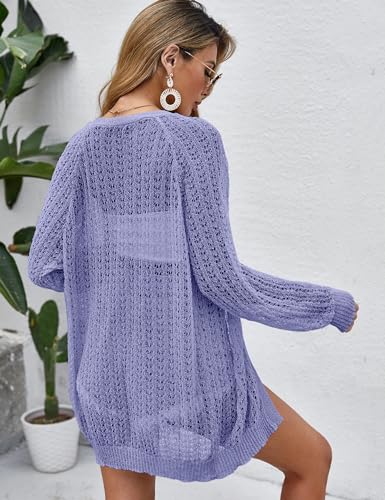 Image of Women Crochet Lightweight Cardigan Cover Up Open Front Long Sleeve Summer Cardigans