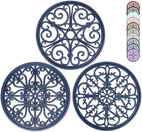 Trivets for Hot Dishes - NWFHTD Silicone Trivet Mat for Kitchen Counter - Hot Plates to Protect Table/Hot Pads for Countertops/Hot Pot Holder/Pads for Hot Pots & Pans - Set of 3, Navy Blue