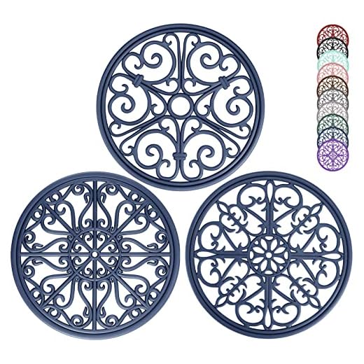 Trivets for Hot Dishes - NWFHTD Silicone Trivet Mat for Kitchen Counter - Hot Plates to Protect Table/Hot Pads for Countertops/Hot Pot Holder/Pads for Hot Pots & Pans - Set of 3, Navy Blue
