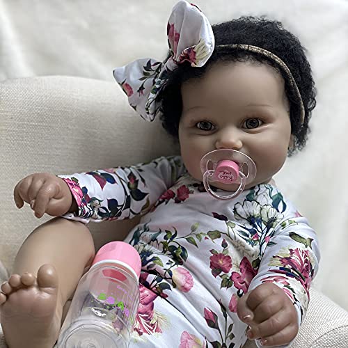 Adolly Gallery Lifelike Reborn Baby Dolls 22 Inch With Cloth Body African American Realistic Girl Doll Best Birthday Gift Set Name Amelia #TOP2