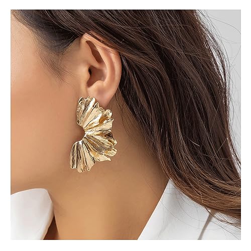 Gold Statement Earrings for Women Large Gold Earrings Gold Flower Earrings Ginkgo Leaf Earrings Summer Beach Party Jewelry for Women3