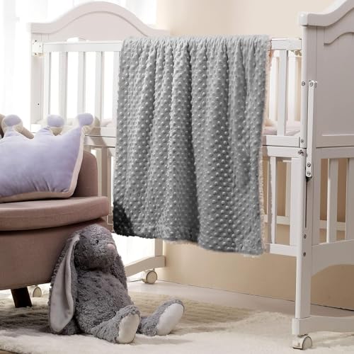 Image of CREVENT 2Pcs 30''X40'' Cute Cozy Fluffy Warm Baby Blankets for Infants Toddlers' Bedding Crib Cot Stroller - Grey Cloud + Grey Sherpa