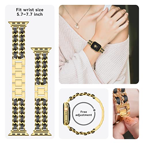 Image of Gold Watch Bands for Women Compatible with Apple Watch Band 38mm 40mm 41mm 42mm 44mm 45mm 46mm 49mm Adjustable Metal Band Cowboy Steel Chain Bracelet for iWatch Series1 /2 /3 /4 /5 /6 /7 /8 /9 /10 /11 /SE