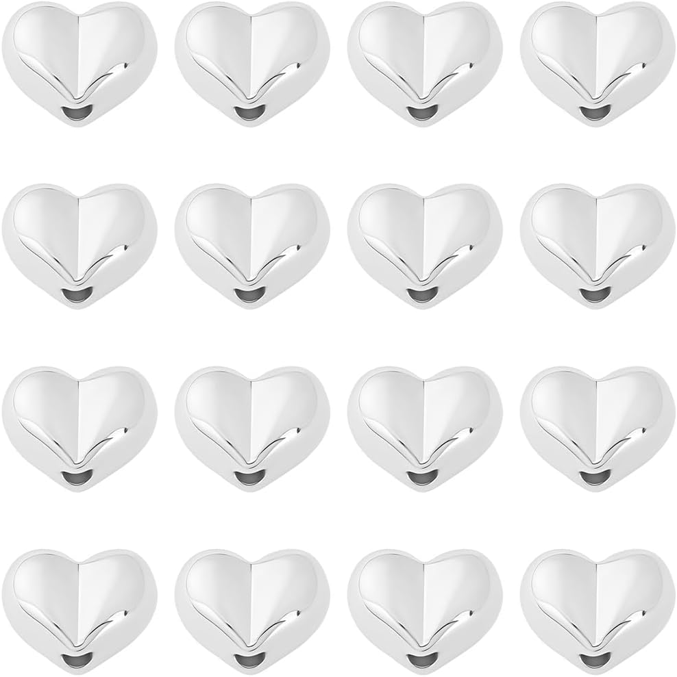 Beebeecraft 1 Box 30Pcs Heart Shaped Spacer Beads 925 Sterling Silver Plated Alloy Valentine Themed Tiny Heart Beads for Jewelry Making DIY Crafts Earring Necklace Bracelet