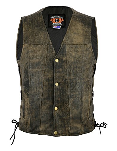 Bikers Gear Australia Premium 1,3 mm weiches Rindsleder Harley Style Lederweste mit verstellbaren Seiten und Taschen, Used-Look, Größe M