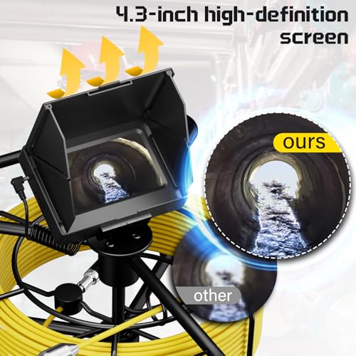 Sewer Camera 100ft 4.3" Pipe Drain Inspection Camera DVR Borescope with 12PCS LED Lights IP68 Waterproof 17/22MM Industrial Endoscope (22MM Camera/30M)