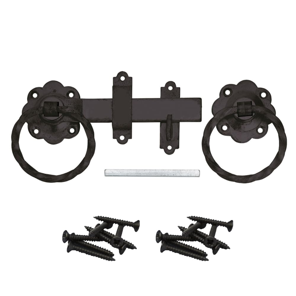 Epsom Door Handle Black Japanned Twisted Ring Gate Latch Or Galvanised Finish Heavy Duty Steel Traditional Gate Catch With Fixings Rust-Resistant For Garden Gates Sheds Doors Fences (Black Japanned)