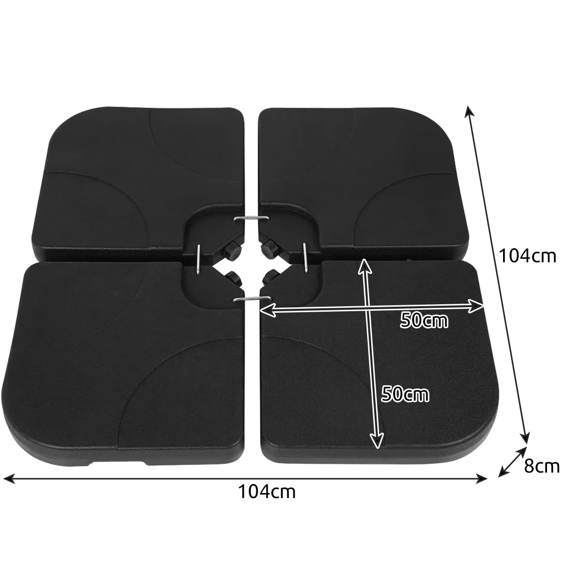 Pied de parasol à roulettes - À remplir d'eau ou de sable - Poids du parasol : 60 l - Base carrée - Noir - 23797
