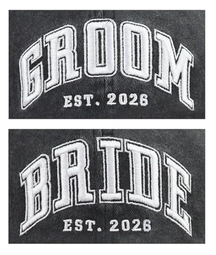 Image of 2PCS Bride and Groom Est 2025 2026 Hats for Men Women, Funny Adjustable Embroidered Newlyweds Couples Baseball Cap