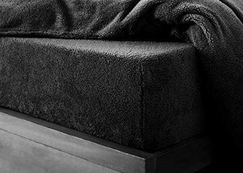 Teddy Fleece Fitted Sheet Super Soft Warm Extra Deep Bed Sheet Cozy Winter Bedding All UK Sizes (Black Single Fitted Only) — image 1