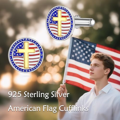 American Flag Cufflinks 925 Sterling Silver USA Cross Flag Cuff links Suitable Business Wedding Jewelry Gifts for Men4