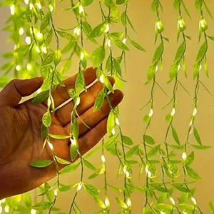 GIGAWATTS 200 LEDs Artificial Leaf Curtain String Light with 8 Modes Remote Control Adjustable Brightness USB Plug Vine Fairy Lights for Bedroom Garden Birthday & Festive Decor (10x3 Feet, Warm White)