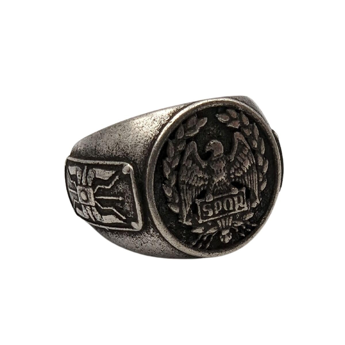 Roman Aquila Ring Silver Plated SPQR Signet Ring Roman Eagle Mens Ring Ancient Rome Jewelry Warrior Ring
