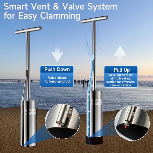 Image of Clam Gun - Heavy Duty Stainless Steel with Vent Tube and Valve, 30 /33 /36 Inch Clamming Gun, 5 Inch Diameter Razor Clam Digger