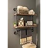 SSS Furniture Industrial Pipe Shelving Bathroom Floating Shelves Wall Mounted, 2 Tier 24 inch Rustic Wood Shelf with Towel Bar, Farmhouse Towel Rack Bathroom Shelf Over Toilet