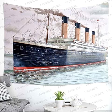 F-FUN SOUL Ship Tapestry, 60x40inches Soft Flannel, Painting Pattern Art Wall Hanging Tapestries for Living Room Bedroom Decor Party Banner GTZYFS1256 Cover