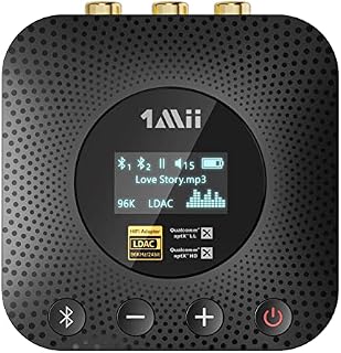 1Mii B06HD+ Hi-Fi Bluetooth 5.1 Music Receiver for Home Stereo w/LDAC, Hi-Res Bluetooth Adapter w/Audiophile DAC aptX HD Volume Control OLED Display, Wireless Audio Adapter for AV Receiver/Amplifier