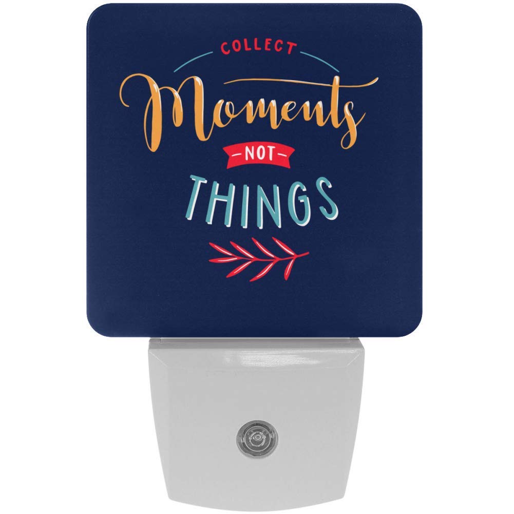 Collect Moments Quotation Background Pattern Warm White LED Nightlight with Dusk-to-Dawn Sensor Compact Nightlight