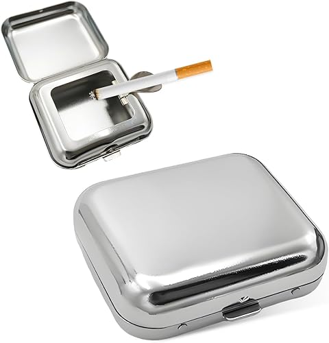 Miniatura 8 de Ceniceros Portátiles, Mini Cenicero Portátil de Acero Inoxidable con Tapa a Prueba de Viento, Cenicero de Bolsillo Creativo Portátil Impermeable