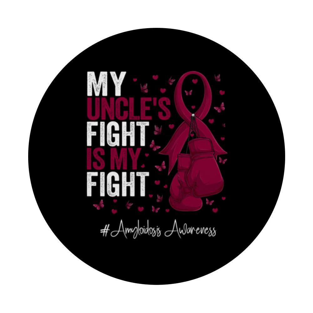 Burgundy Ribbon Survivor Uncle Amyloidosis Awareness PopSockets Swappable PopGrip, Black - Image 3