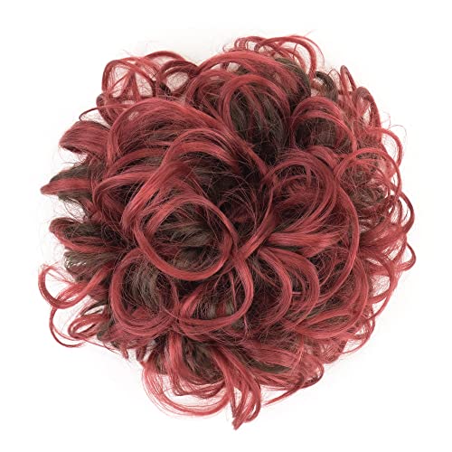 IMISSU Large Size Hairpiece Curly Messy Hair Bun Wrap Scrunchies Elastic Hair Band Donut Updo Chignon Hair Extension Piece for Women Girl (Brown Burgundy) - Image 3