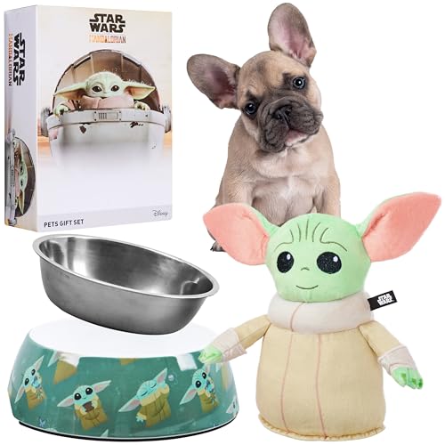 Disney Stitch Ciotole per Cani - Set Regalo Ciotola per Cani Antiscivolo e Peluche con Squeak (Verde)