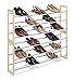 Whitmor 3 Tier Expandable Shoe Rack -Stackable - Natural Wood and Chrome