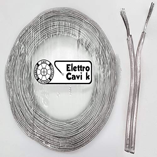 ® ELETTRO CAVI K - PIATTINA COSTA STRETTA BIPOLARE 2x0,50 mm² COLOR ARGENTO TRASPARENTE LAMPADARI BAJOUR 2 POLI PROFESSIONALE IN RAME 10 METRI