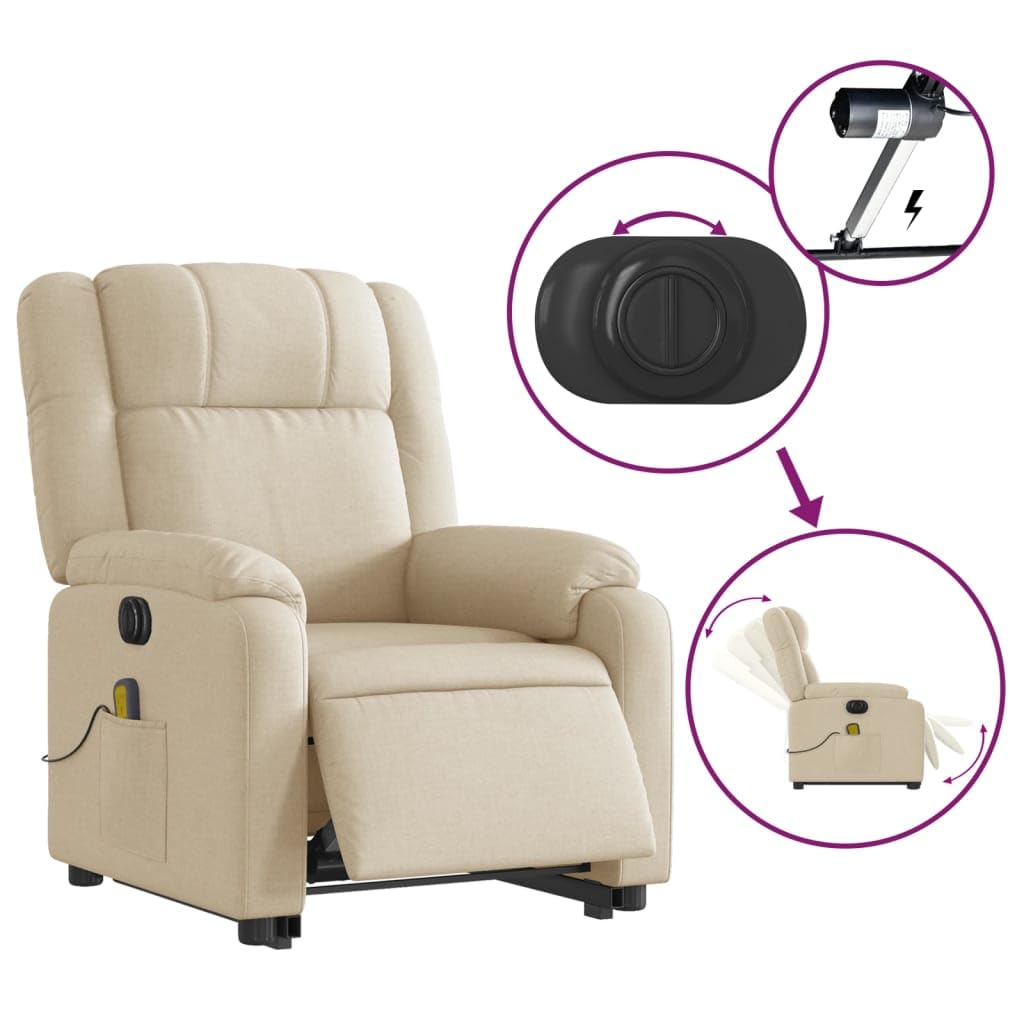 Homgoday Poltrona da massaggio elettrica reclinabile sollevabile in tessuto crema poltrona massaggio relax,Poltrona Relax, Reclinazione elettrica, Massaggio,Ideale Persone Anziane