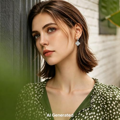 Image of Clover Earrings for Women Trendy 14K Gold Plated Four Leaf Stud Earrings Silver Flower Huggie Hoop Lucky Dangle Drop Earrings Jewelry St. Patrick's Day Christmas Anniversary Birthday Gift for Lover Daughter Mother Girlfriend