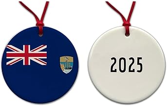 Saint Helena, Ascension and Tristan da Cunha Country Flag 2025 Round Ceramic Holiday Christmas Tree Ornament
