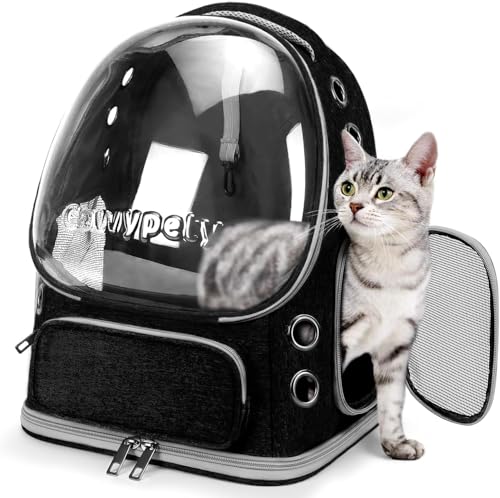 Image of Cat Backpack Carrier, Breathable Cat Carrier Pet Backpack for Kitty Small Dog Up to 15Lbs, Transparent & Foldable Pet Carrier for Travel Hiking (Black., M)