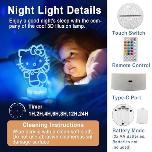 Image of KIEAL 16 Colors Cartoon Night Light, Anime Character Change Decor Lamp with Remote, Dim, Timer, Fans Kids Gifts for Christmas Birthday Boys Girls