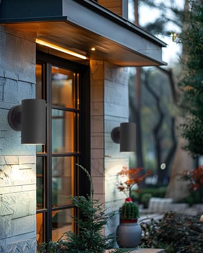 Image of Ken & Ricky Modern Aluminum Outdoor Wall Sconce Lights,Cylinder,Black,2PK