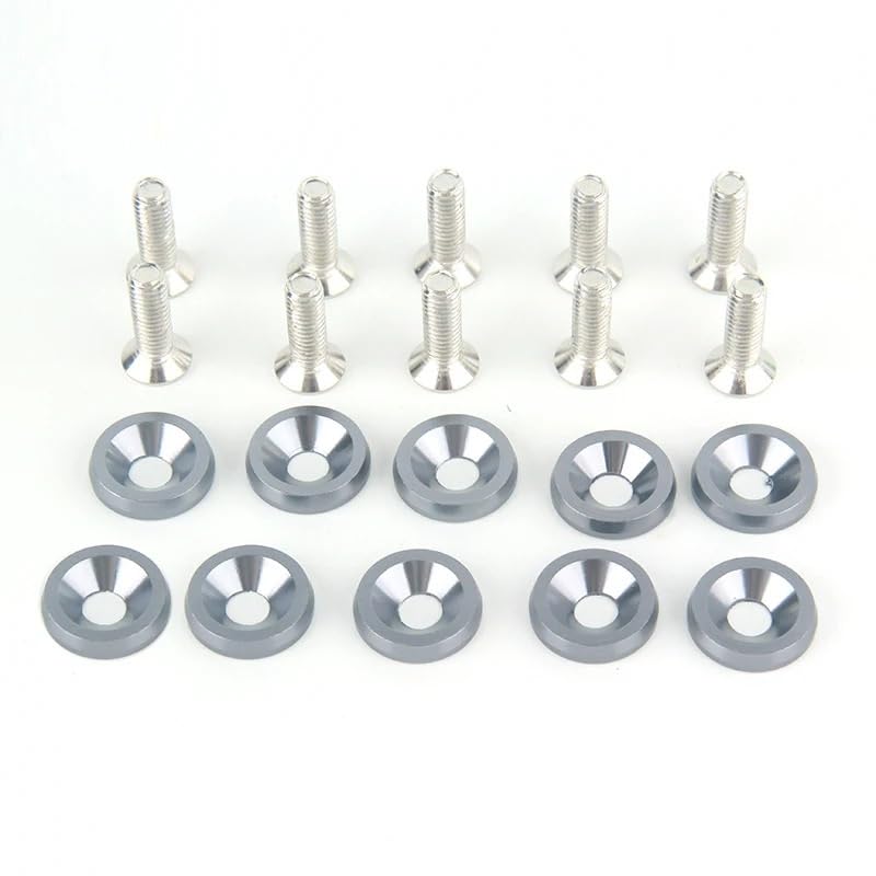 10/ Set M6 car Modification Screw Gasket Bolt Aluminum for Fender Bumper Washer Photo Engine Compartment Screw Set(Silver)