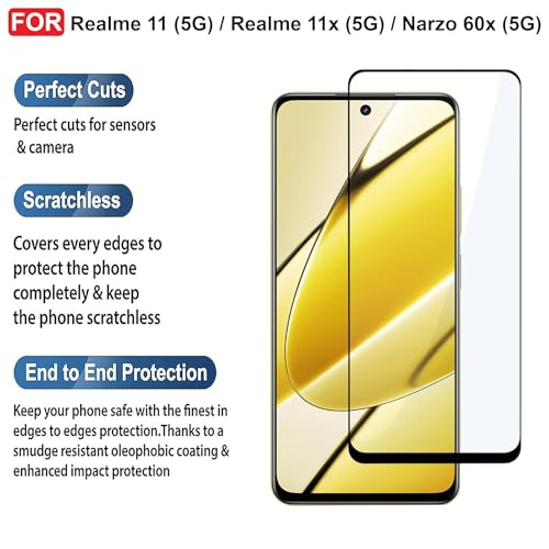 Image of DD SON Tempered Glass Screen Protector Compatible For Realme 11(5G) /Realme 11X(5G) /Realme Narzo 60X(5G) /Realme C67 5G(11D) Smartphone With Edge To Edge Coverage And Easy Installation Kit,Black