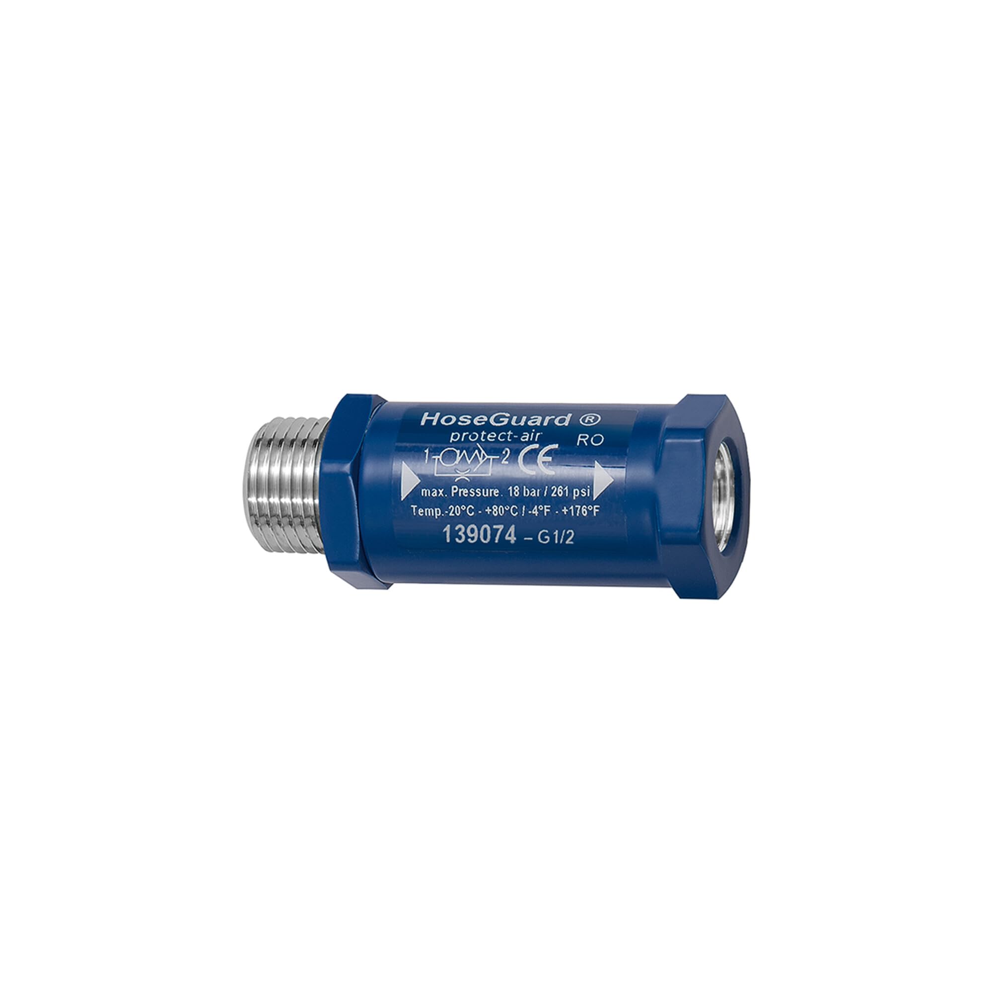 RIEGLER 139074-2222.12 Schlauchbruchsicherung »Hose Guard«, Alu/Polyacetat, G 1/2 AG/IG, 1Stk