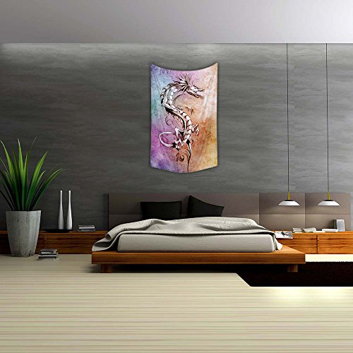 Image of ArtzFolio Tattoo Art Big Medieval Dragon Canvas Fabric Painting Tapestry | Wall Art Hanging 30 x 48.8 inch (76 x 124 cms)