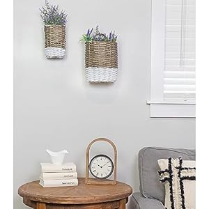 AuldHome Design Wall Hanging Baskets (Set of 2, Gray w/White); Woven WIcker Rustic Farmhouse Two-Tone Door Baskets, Small and Medium Size AuldHome Design Wall Hanging Baskets Set of 2 Gray wWhite Woven WIcker Rustic Farmhouse Two Tone Door Baskets Small and Medium Size