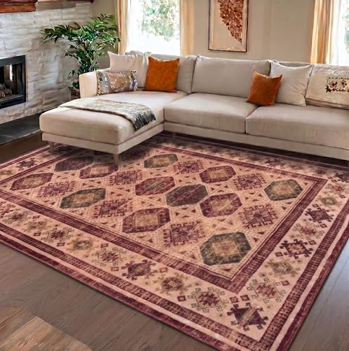 Image of Medallion Vintage Look Carpet for Living Room Bedroom Dining Room | Washable Area Rug with Non Slip TPR Backing | Modern Floor Carpet for Home(Design09-5x7 Feet)