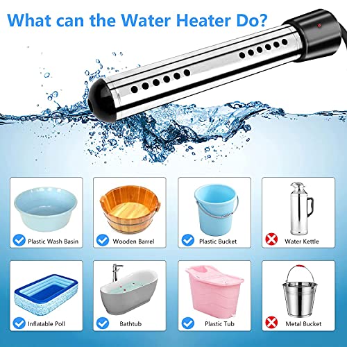 Immersion Water Heater, 2000W Portable Bucket Water Heater With Lcd Thermometer, Stainless Steel Guard Submersible Water Heater, Heat 5 Gallons Of Water In Minutes For Bathtub #TOP6