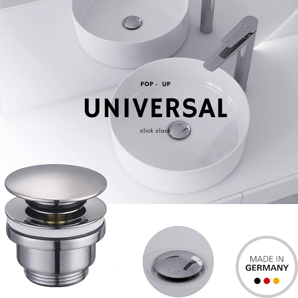 Schläfer | 4051001 - Click Clack Desagüe para lavabo y bidé con rebosadero, desagüe universal para lavabos, válvula de desagüe de latón de 1 1/4 pulgadas.