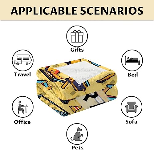 Personalized Construction Truck Blanket Gifts with Name - 60x80 Inches Funny Throw Blanket for Boys & Kids - Yellow Soft Fuzzy Excavator Blankets for Bed, Couch & Living Room