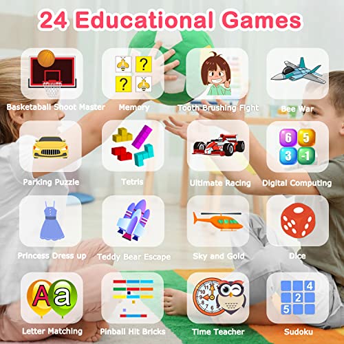 Image of Cosjoype Kids Smart Watch Gift for Girls Age 6-12, 24 Puzzle Games HD Touch Screen Kids Watches with Video Camera Music Player Pedometer Audiobook 12 /24 hr Toys for 7 8 9 10 11 12 Year Old Girls
