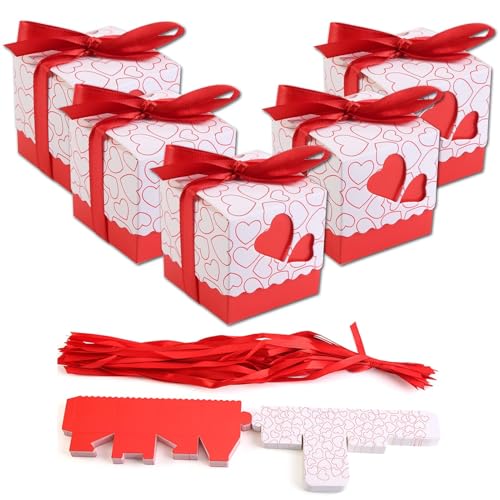 50PCS Cajas de Caramelos, Caja de Regalo de Caramelo de Boda Corazón de Chocolate Patrón de Caramelo Caja de Favor de Papel Cajas de Pastel con Cinta para Boda Novia Fiesta de Cumpleaños