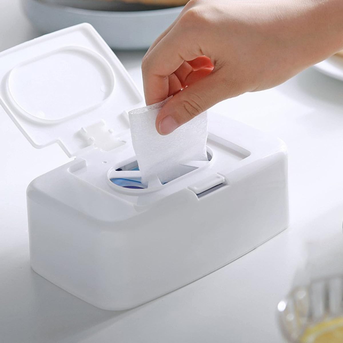 Dispensador de Toallitas Portátil de Color Claro, Caja Plástica para 4 Pañuelos, Compacto y Recargable, Adecuado para Baño, Sala o Habitación Infantil, Set de 4 Unidades