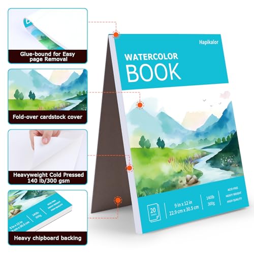 Image of Hapikalor 2-Pack 9 inchx12 inchWatercolor Paper Pad, Teacher Classroom Must Have, Art Watercolor Paper, Arts & Crafts, Watercolor Pad for Finger Paint, Watercolor Pens, Teal