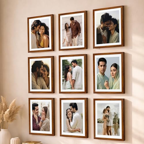Image of Art Street Premium Photo Frame for living room, Classic Aesthetic Design Photo Frames for Photograph, Art Work, Kids Room Set of 9 (6x8 Inch, Brown)