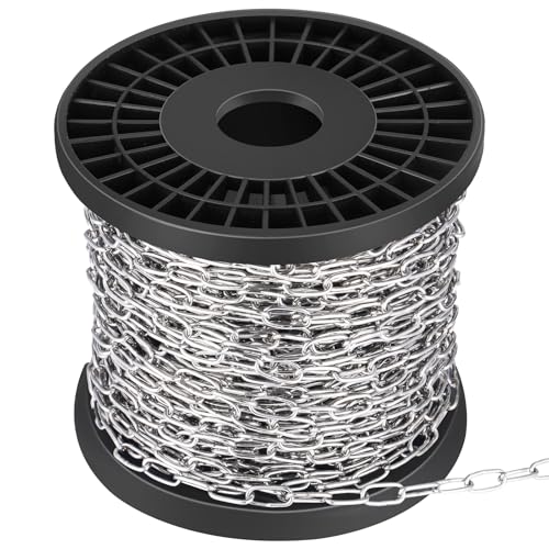 100ft 1/16' Jack Chain for Hanging Stainless Steel Metal Chain Link Silver Galvanized Light Chain Roll Small Light Duty Fixture Utility Chain for Bird Feeders, Overhead Lights, Flowerpots (1.5mm*30m)