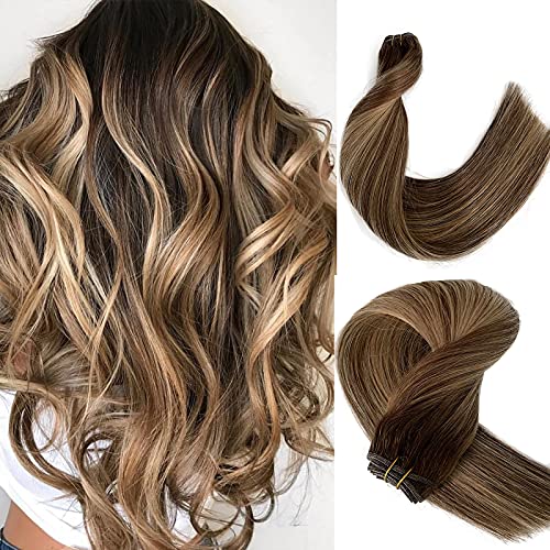 Munx Omber Brown Color Sew in Hair Extensions Human Hair Weave Bundles 20inch 100g Medium Brown with Blonde Human Hair Weft Straight Sew in Brazilian Hair Bundles